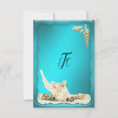 Aquamarin Blue Aqua Türkise Seashell Wedding RSVP Karte (Rückseite)