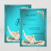 Aquamarin Blue Aqua Türkise Seashell Wedding RSVP Karte (Vorne/Hinten)