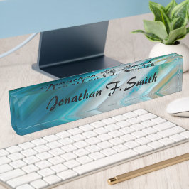 Aquamarin Blue Banded Agate Muster Personalisiert Namensplakette