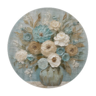 Aquamarin Blue Beige Sage Creme Floral Schneidebrett