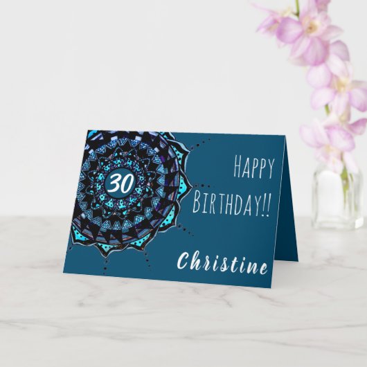 Aquamarin Blue Birthday Individuelle Name Mandala Karte (Orchidee)