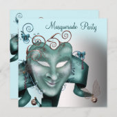 Aquamarin Blue Birthday Masquerade Party Einladung (Vorne/Hinten)