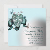 Aquamarin Blue Birthday Masquerade Party Einladung (Rückseite)