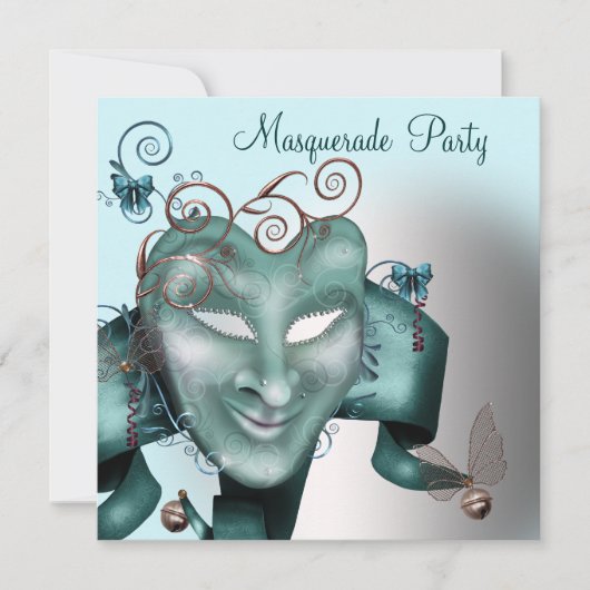 Aquamarin Blue Birthday Masquerade Party Einladung (Vorderseite)