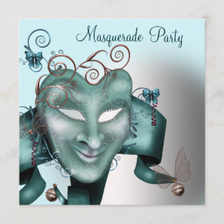Aquamarin Blue Birthday Masquerade Party Einladung