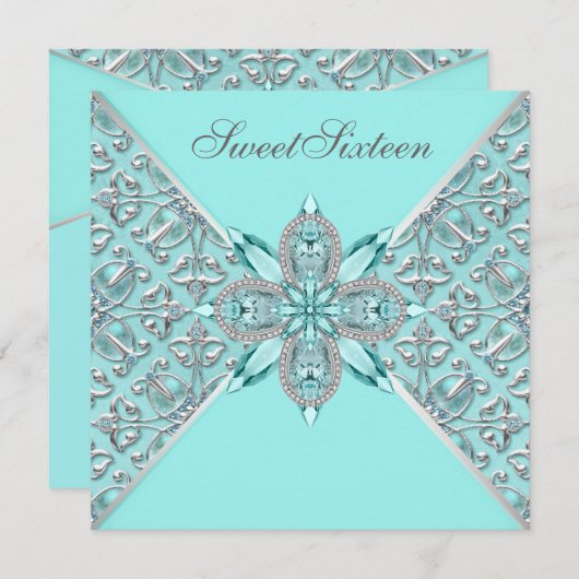 Aquamarin Blue Birthday Party Einladung (Vorne/Hinten)