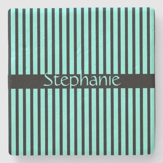 Aquamarin Blue Black Baby Dusche Individuelle Name Steinuntersetzer (Vorderseite)