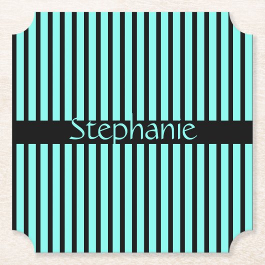 Aquamarin Blue Black Baby Dusche Individuelle Name Untersetzer (Vorderseite)