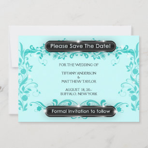 Aquamarin Blue Black Blühte Save the Date