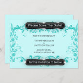 Aquamarin Blue Black Blühte Save the Date (Vorne/Hinten)