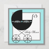 Aquamarin Blue Black Carriage Baby Shower Einladun Einladung (Vorderseite)