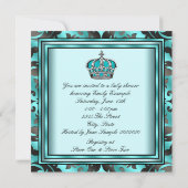 Aquamarin Blue Black Damask Prince Baby Boy Dusche Einladung (Rückseite)
