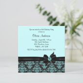 Aquamarin Blue Black Damask Sweet 16 Party Einladung (Stehend Vorderseite)