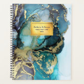 Aquamarin Blue Black Gold Metallic Abstrakte Kunst Planer (Vorderseite)