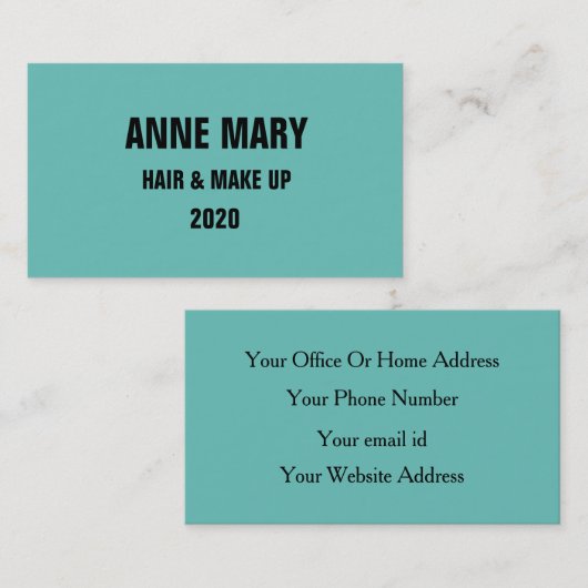 Aquamarin Blue Black Hair & Make Up Modern Cool Visitenkarte (Vorne/Hinten)