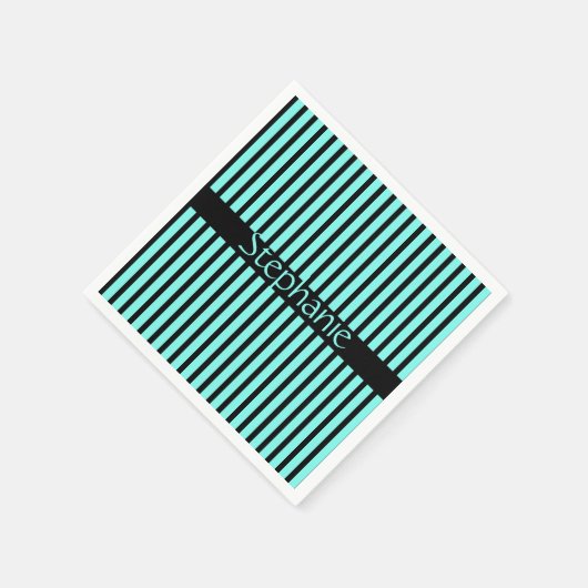 Aquamarin Blue Black Individuelle Name Stripes Bab Serviette (Ecke)