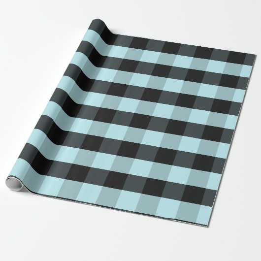 Aquamarin Blue Black Kariert überprüft Geschenkpapier (Ungerollt)