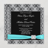 Aquamarin Blue Black Silver Lace Classy Wedding Einladung (Vorne/Hinten)