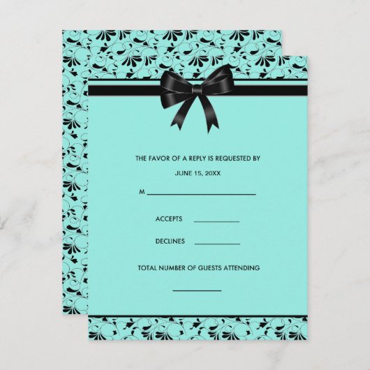 Aquamarin Blue Black Swirl Aqua Einladung RSVP Kar (Vorne/Hinten)