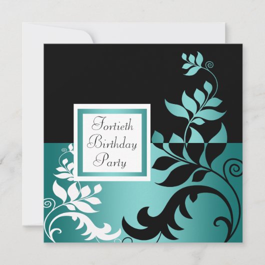 Aquamarin Blue Black Womans 40. Geburtstag Party Einladung (Vorderseite)