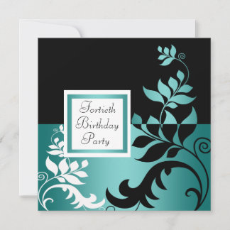 Aquamarin Blue Black Womans 40. Geburtstag Party Einladung