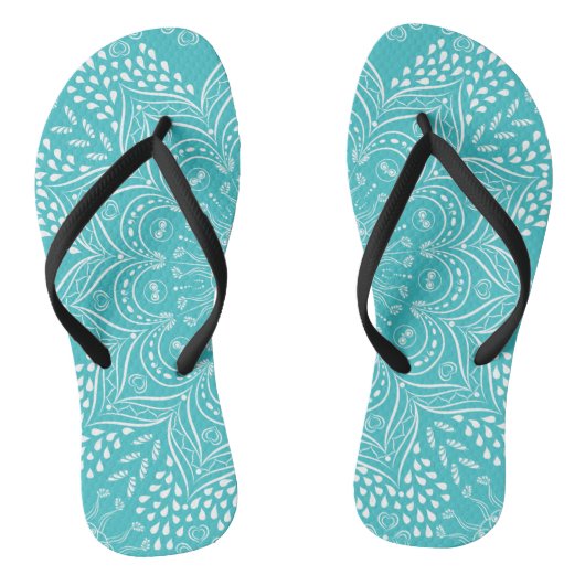 Aquamarin Blue Boho Mandala Badesandalen (Fußbett)