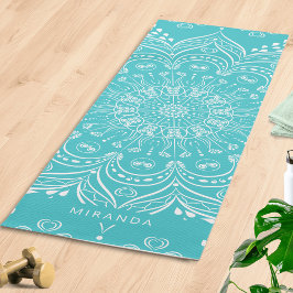 Aquamarin Blue Boho Mandala Personalisiert Meditat Yogamatte