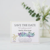 Aquamarin Blue Bouquet Traditionelle Hochzeitssuit Save The Date (Stehend Vorderseite)