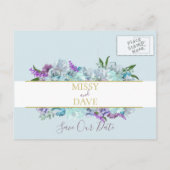 Aquamarin Blue Bouquet Wedding Suite Save the Date Postkarte (Rückseite)