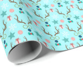 Aquamarin Blue Boy Rentier Niedliches Muster Mix Geschenkpapier (Rolleneckpunkt)