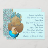 Aquamarin Blue Boys Baby Chick Dusche Einladungen (Vorne/Hinten)