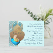 Aquamarin Blue Boys Baby Chick Dusche Einladungen (Stehend Vorderseite)