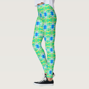 Aquamarin Blue Bright Gemusterte Ladys Leggings