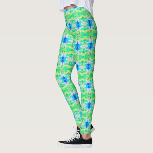 Aquamarin Blue Bright Gemusterte Ladys Leggings (Links)