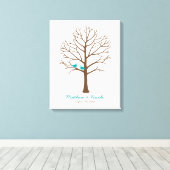 Aquamarin Blue Brown Birds Fingerprint Tree Hochze Leinwanddruck (Insitu (Holzboden))