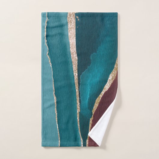 Aquamarin Blue & Brown Gold Glitzer Marmormutter-T Badhandtuch Set (Handtuch)