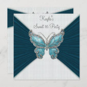 Aquamarin Blue Butterfly 16 . Geburtstag Geburtsta Einladung (Vorne/Hinten)