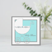 Aquamarin Blue Carriage Baby Dusche Einladung (Stehend Vorderseite)