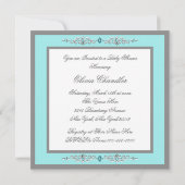 Aquamarin Blue Carriage Baby Dusche Einladung (Rückseite)