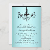 Aquamarin Blue Chandelier 16 . Geburtstag Birthday Einladung (Rückseite)