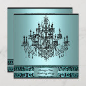 Aquamarin Blue Chandelier 21. Geburtstag Party Einladung (Vorne/Hinten)
