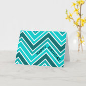 Aquamarin Blue Chervon Pattern Zig Zag Happy Birth Karte (Gelbe Blume)