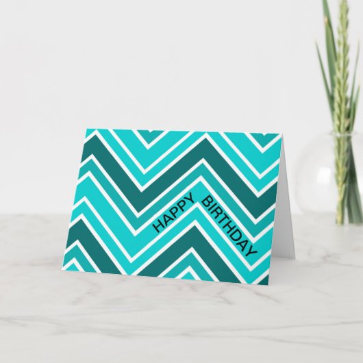 Aquamarin Blue Chervon Pattern Zig Zag Happy Birth Karte (Vorderseite)