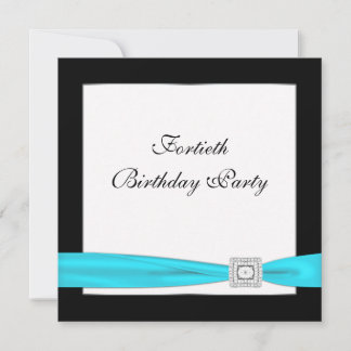 Aquamarin Blue Classy Black 40. Geburtstag Party Einladung