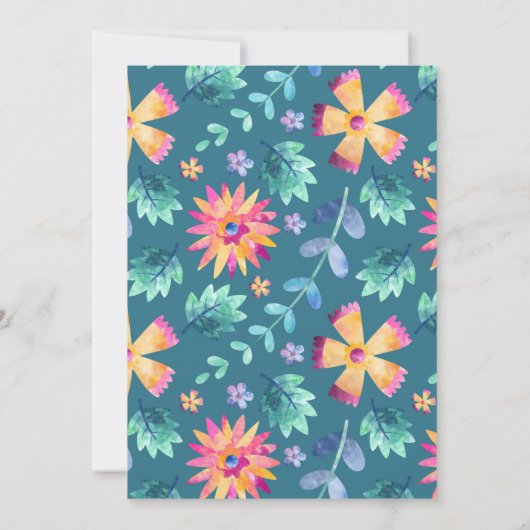 Aquamarin Blue Coral Pink Blume Blütendusche Einladung (Rückseite)