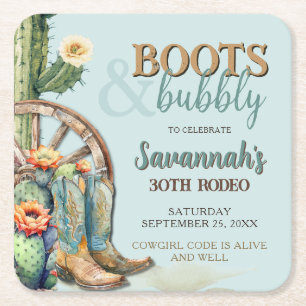 Aquamarin Blue Country Rodeo Cowgirl Cactus Birthd Rechteckiger Pappuntersetzer