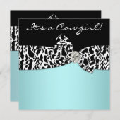 Aquamarin Blue Cow Print Cowgirl Babydusche Einladung (Vorne/Hinten)
