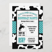 Aquamarin Blue Cowhide Cowboy Einladung zum Geburt (Vorne/Hinten)