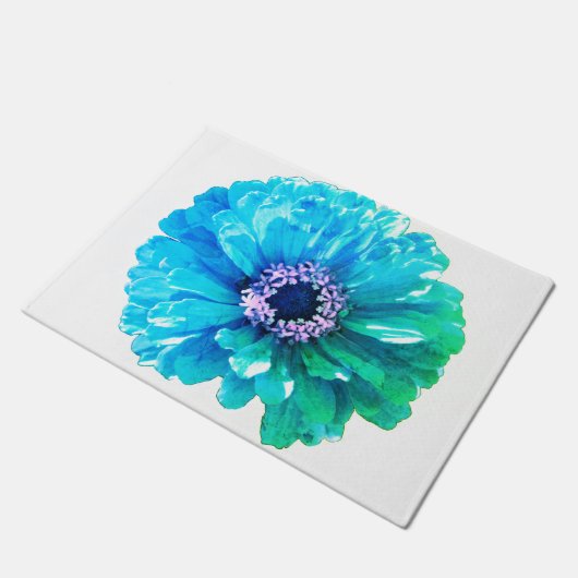Aquamarin Blue Daisy Fußmatte (Schrägansicht)