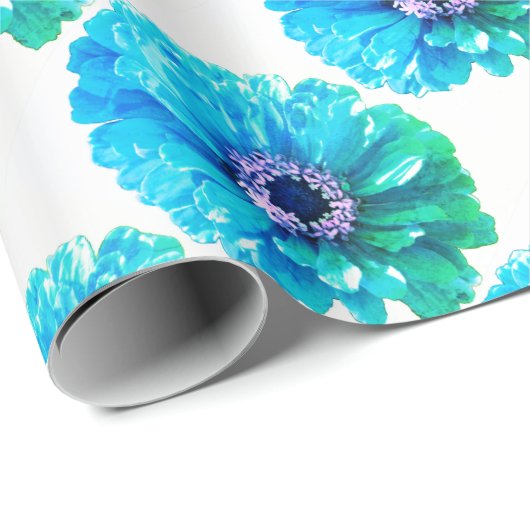 Aquamarin Blue Daisy Geschenkpapier (Rolleneckpunkt)